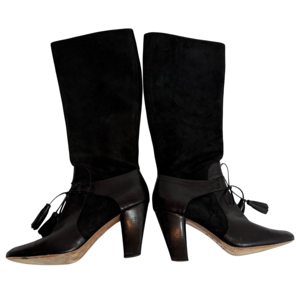 Women's Hobbs London‎ Black Tall Sexy Leather Heeled Boot Tassel Detail Sz 39.5